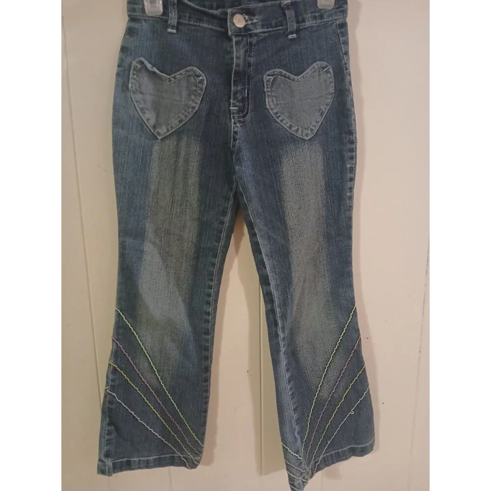 S.W.A.K. Girls Jeans Size 8 Heart Pockets Embroidered Retro Y2K - Picture 1 of 10